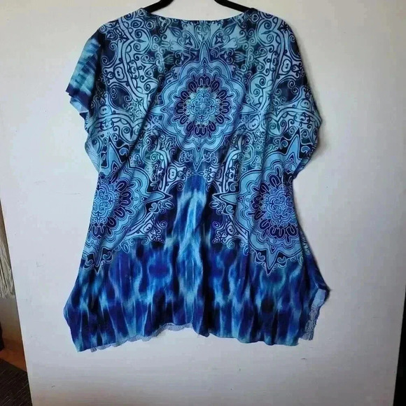 Live And Let Live Boho Blue Mandala A Line Round Neck Blouse Top Size La… - Picture 2 of 11